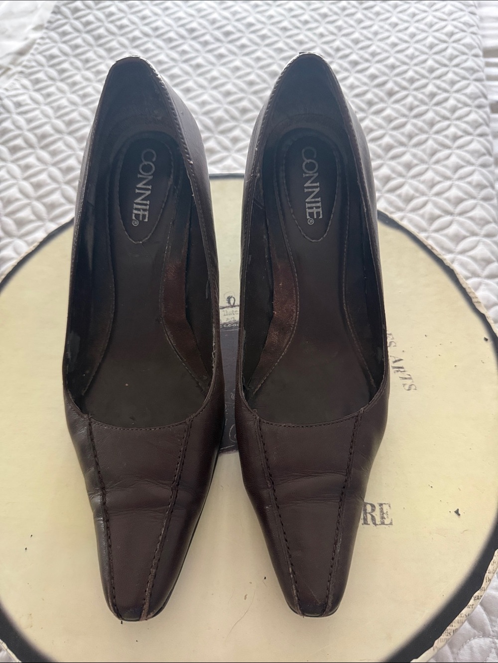 Connie Dark Brown Leather Pointed-Toe Pumps